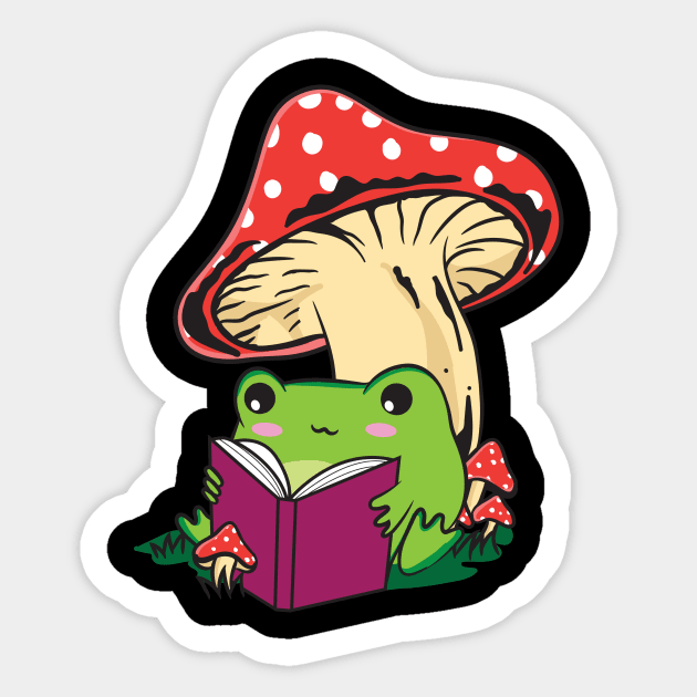 Cottagecore Aesthetic Frog Bookworm Mushroom Sticker by Alex21